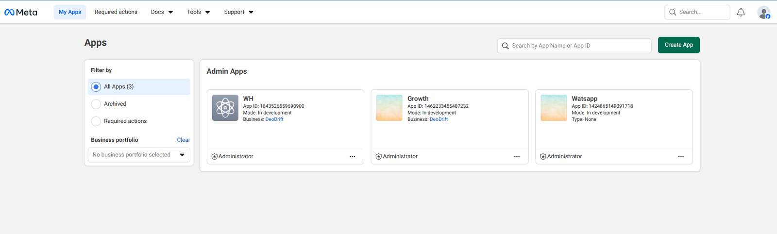 Meta Apps Dashboard - Create App
