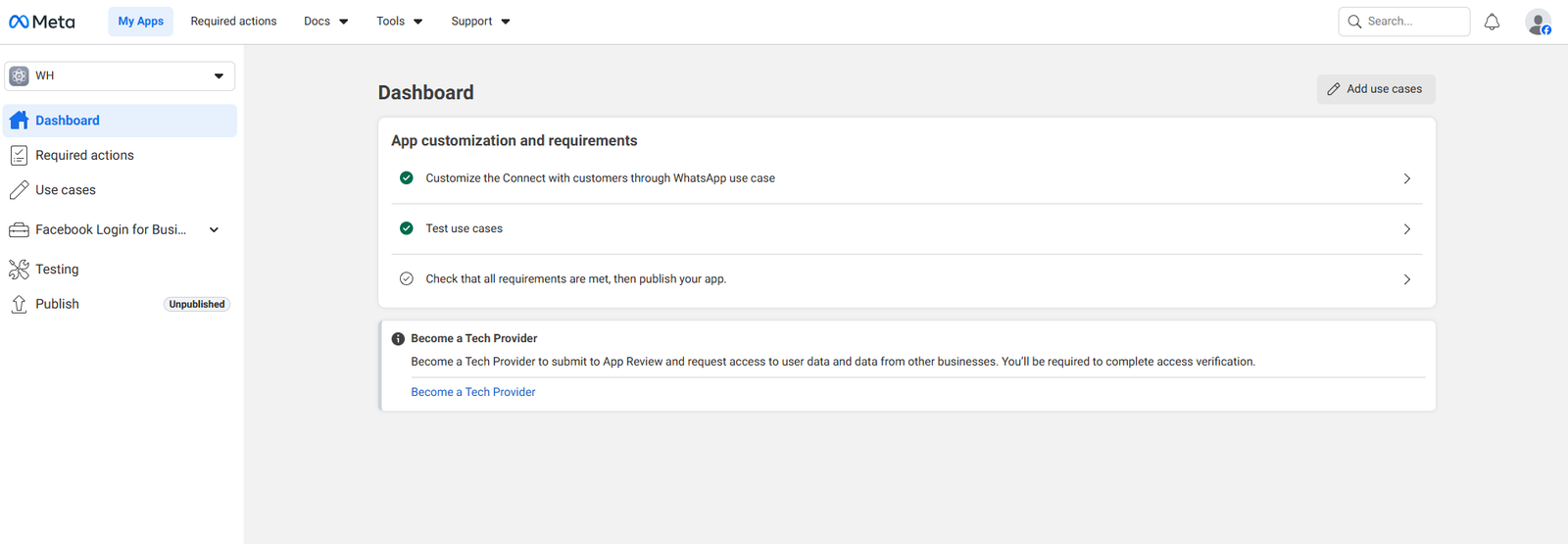 App Dashboard WhatsApp Use Case
